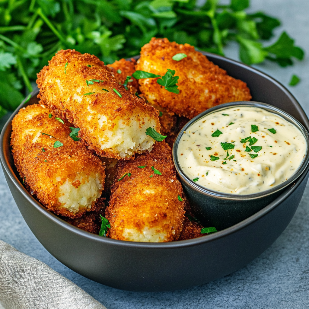 Crispy Potato Croquettes with Garlic Parmesan Dip