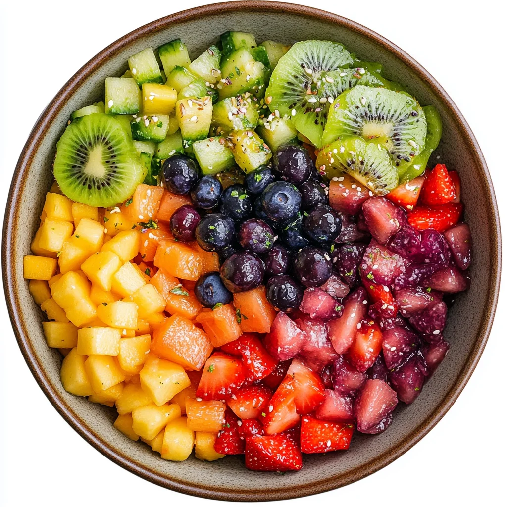 rainbow fruit salad with honey lime dressing