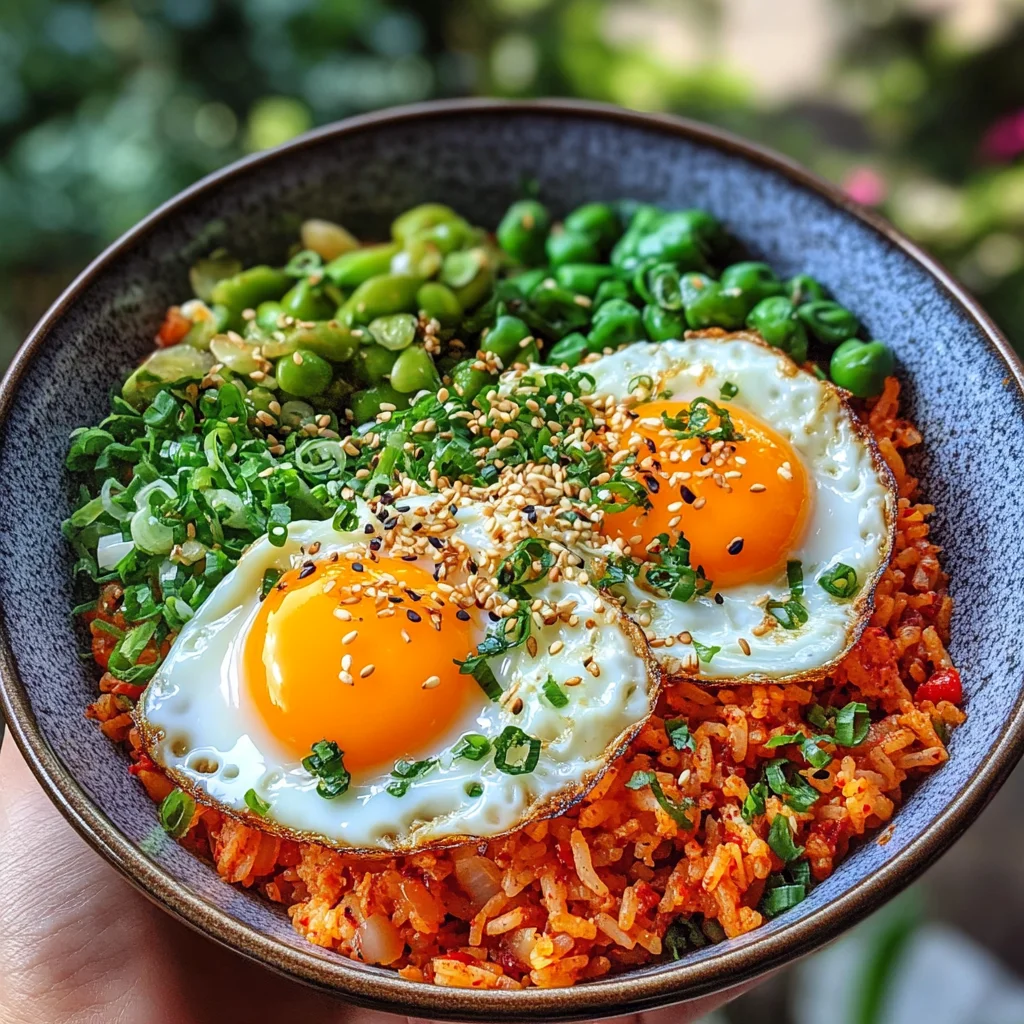 spicy Korean kimchi fried rice with sunny-side-up eggs